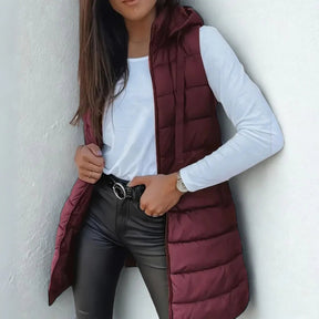 Women's Long Hooded Quilted Vest | Frieda in Black - Juana Fashion