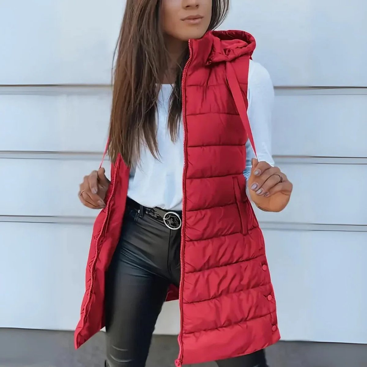Women's Long Hooded Quilted Vest | Frieda in Black - Juana Fashion