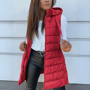 Women's Long Hooded Quilted Vest | Frieda in Black - Juana Fashion