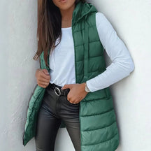 Women's Long Hooded Quilted Vest | Frieda in Black - Juana Fashion