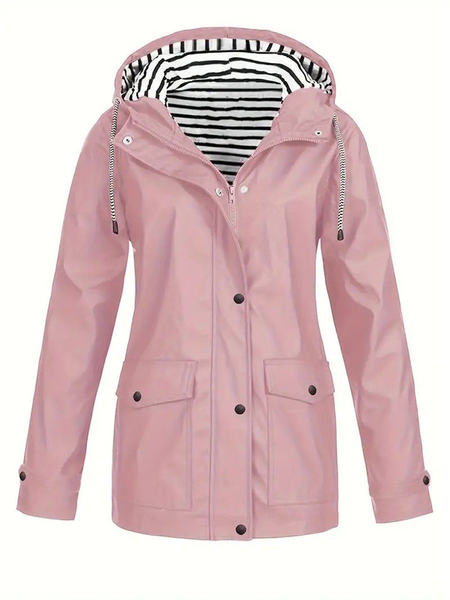 Women's Raincoat with Striped Lining | Marlene in Black - Juana Fashion