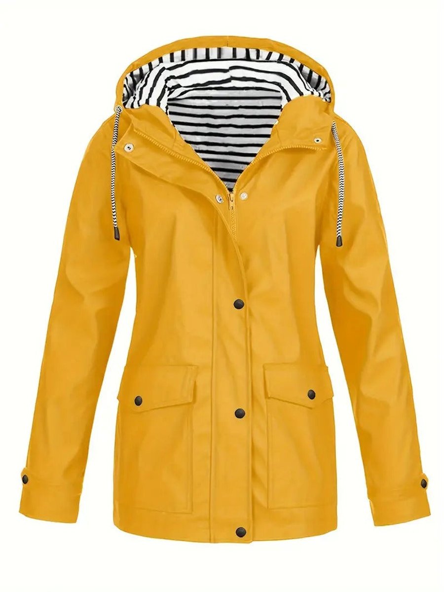Women's Raincoat with Striped Lining | Marlene in Black - Juana Fashion
