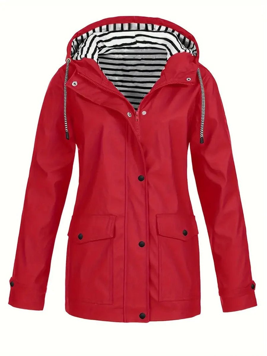 Women's Raincoat with Striped Lining | Marlene in Black - Juana Fashion