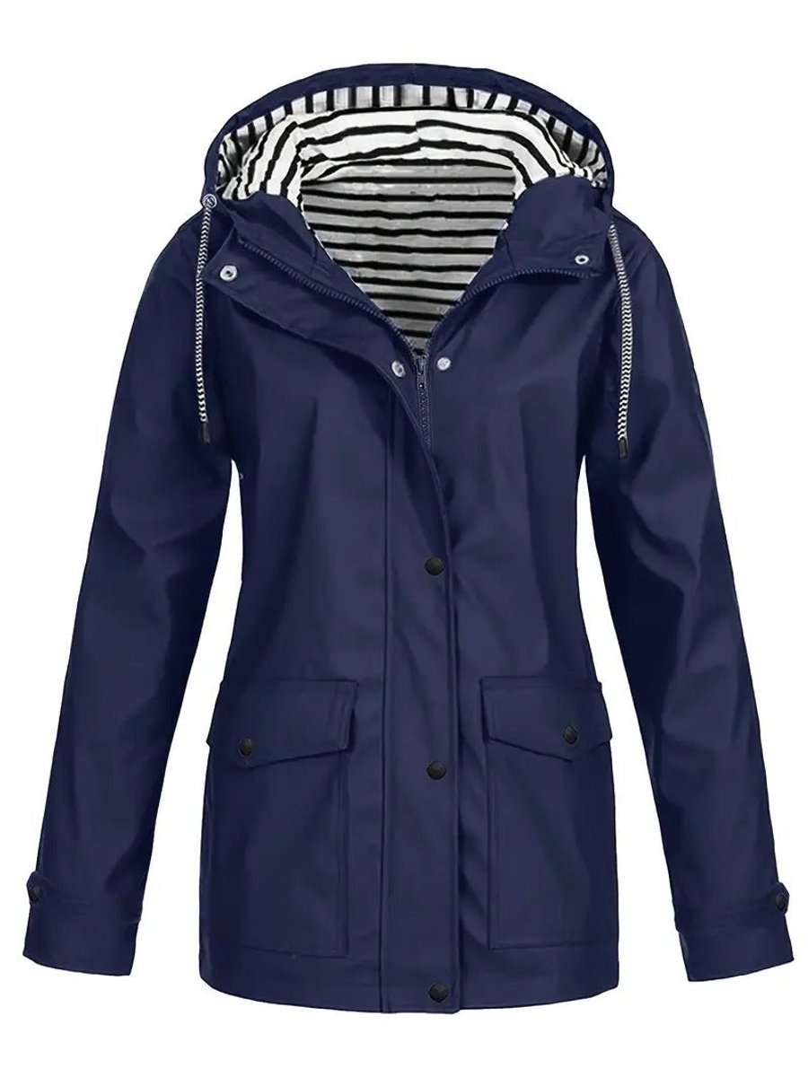 Women's Raincoat with Striped Lining | Marlene in Black - Juana Fashion