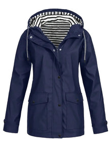 Women's Raincoat with Striped Lining | Marlene in Black - Juana Fashion