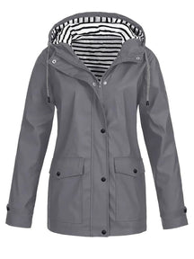 Women's Raincoat with Striped Lining | Marlene in Black - Juana Fashion