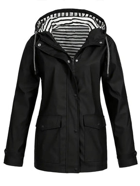 Women's Raincoat with Striped Lining | Marlene in Black - Juana Fashion