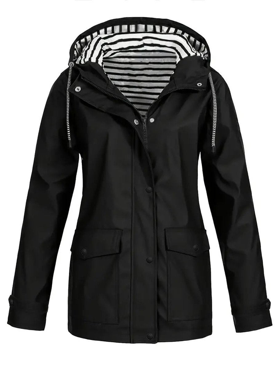 Women's Raincoat with Striped Lining | Marlene in Black - Juana Fashion