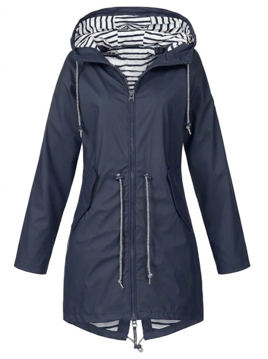 Women's Water-Repellent Hooded Coat | Annika in Blue - Juana Fashion