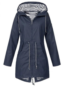 Women's Water-Repellent Hooded Coat | Annika in Blue - Juana Fashion