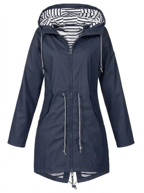 Women's Water-Repellent Hooded Coat | Annika in Blue - Juana Fashion