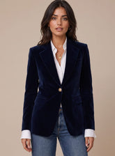 Women's Fitted Velvet Blazer with Gold-Tone Buttons | Elisabeth in Navy - Juana Fashion