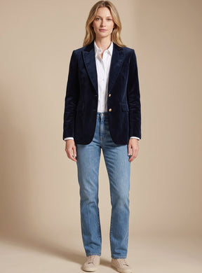 Women's Fitted Velvet Blazer with Gold-Tone Buttons | Elisabeth in Green - Juana Fashion