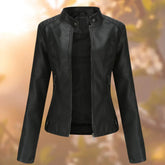 Women's Fitted Faux Leather Biker Jacket | Marlene in Black - Juana Fashion