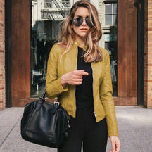Women's Fitted Faux Leather Biker Jacket | Sophie in Black - Juana Fashion