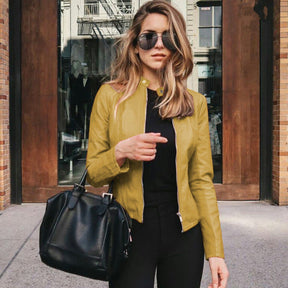 Women's Fitted Faux Leather Biker Jacket | Sophie in Black - Juana Fashion