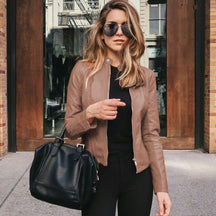 Women's Fitted Faux Leather Biker Jacket | Sophie in Black - Juana Fashion