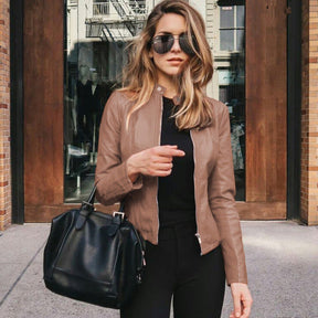 Women's Fitted Faux Leather Biker Jacket | Sophie in Black - Juana Fashion