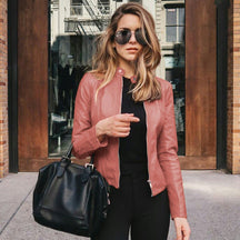 Women's Fitted Faux Leather Biker Jacket | Sophie in Black - Juana Fashion