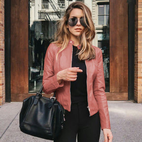 Women's Fitted Faux Leather Biker Jacket | Sophie in Black - Juana Fashion