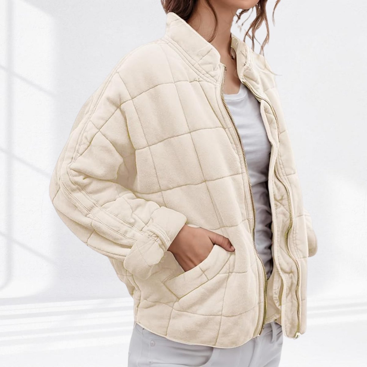 Women's Lightweight Quilted Zip-Up Jacket | Nora in Black - Juana Fashion
