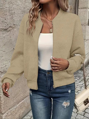 Women's Textured Zip-Up Bomber Jacket | Annika in Black - Juana Fashion