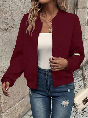 Women's Textured Zip-Up Bomber Jacket | Annika in White - Juana Fashion
