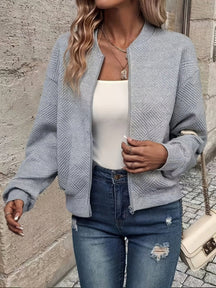 Women's Textured Zip-Up Bomber Jacket | Annika in Gray - Juana Fashion