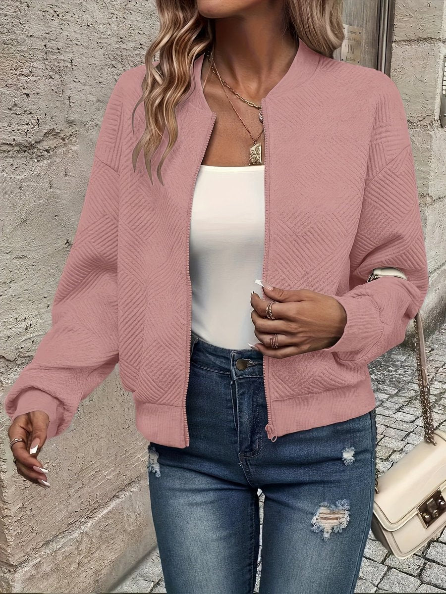 Women's Textured Zip-Up Bomber Jacket | Annika in Black - Juana Fashion