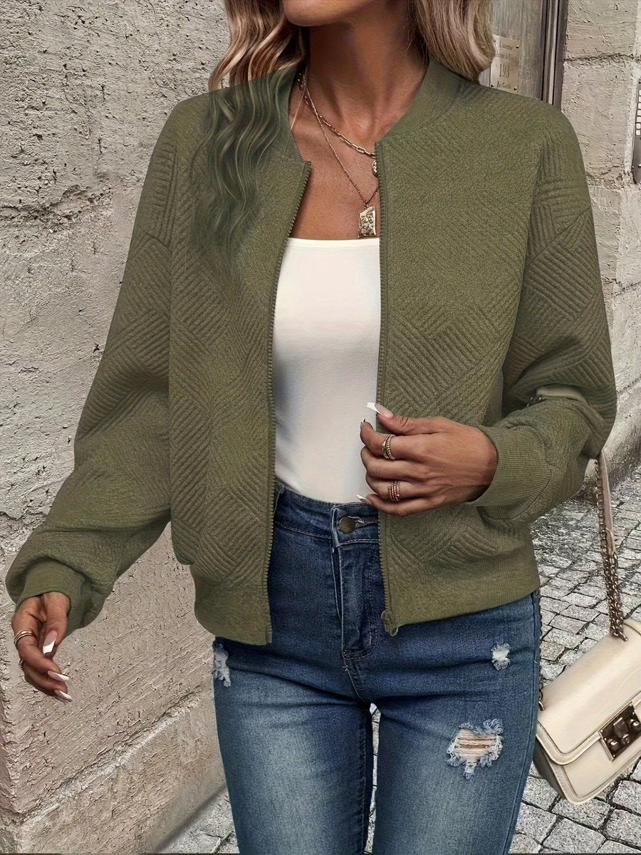 Women's Textured Zip-Up Bomber Jacket | Annika in Black - Juana Fashion