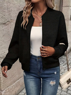 Women's Textured Zip-Up Bomber Jacket | Annika in Gray - Juana Fashion