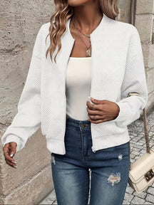 Women's Textured Zip-Up Bomber Jacket | Annika in Gray - Juana Fashion