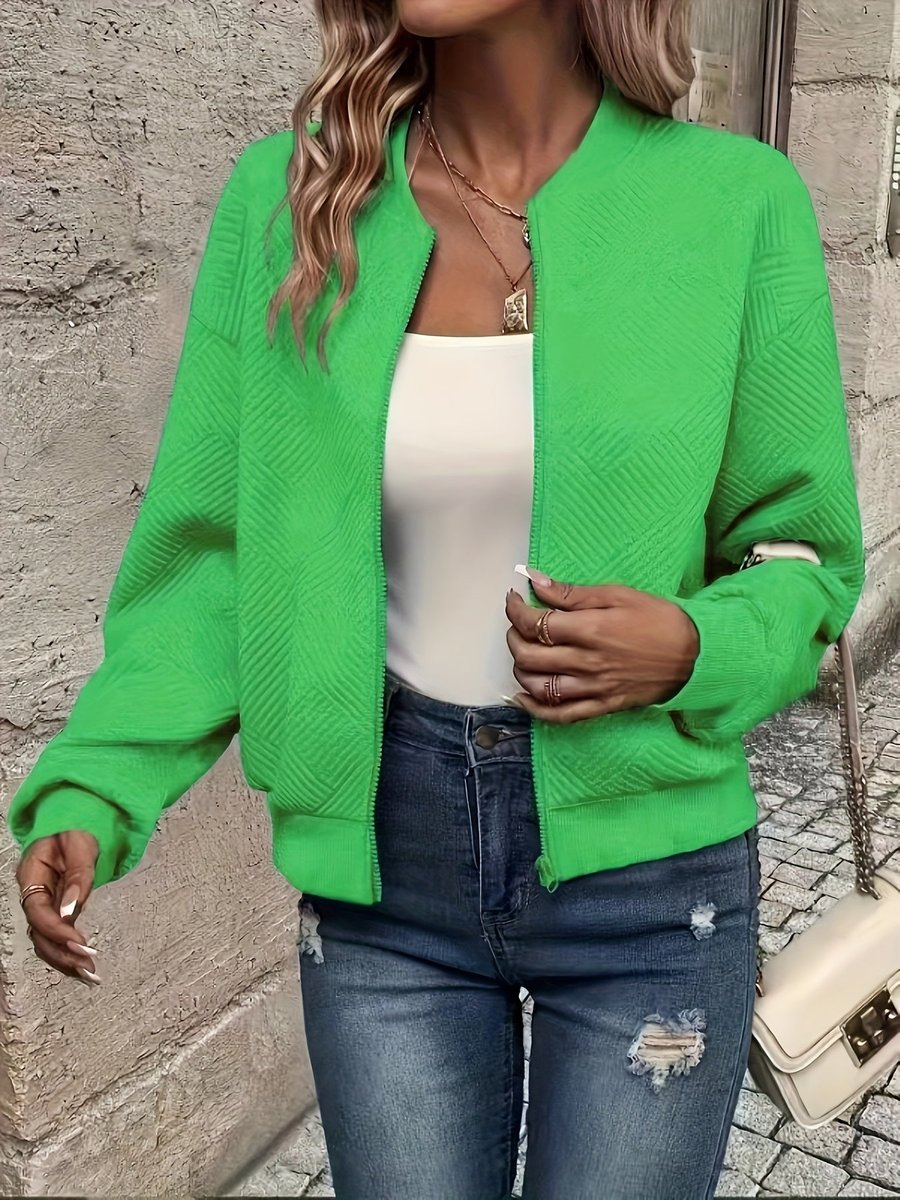 Women's Textured Zip-Up Bomber Jacket | Annika in White - Juana Fashion