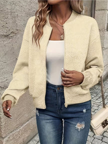 Women's Textured Zip-Up Bomber Jacket | Annika in Black - Juana Fashion
