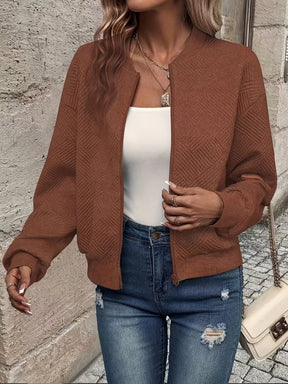 Women's Textured Zip-Up Bomber Jacket | Annika in Gray - Juana Fashion