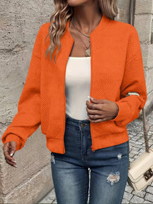 Women's Textured Zip-Up Bomber Jacket | Annika in Black - Juana Fashion