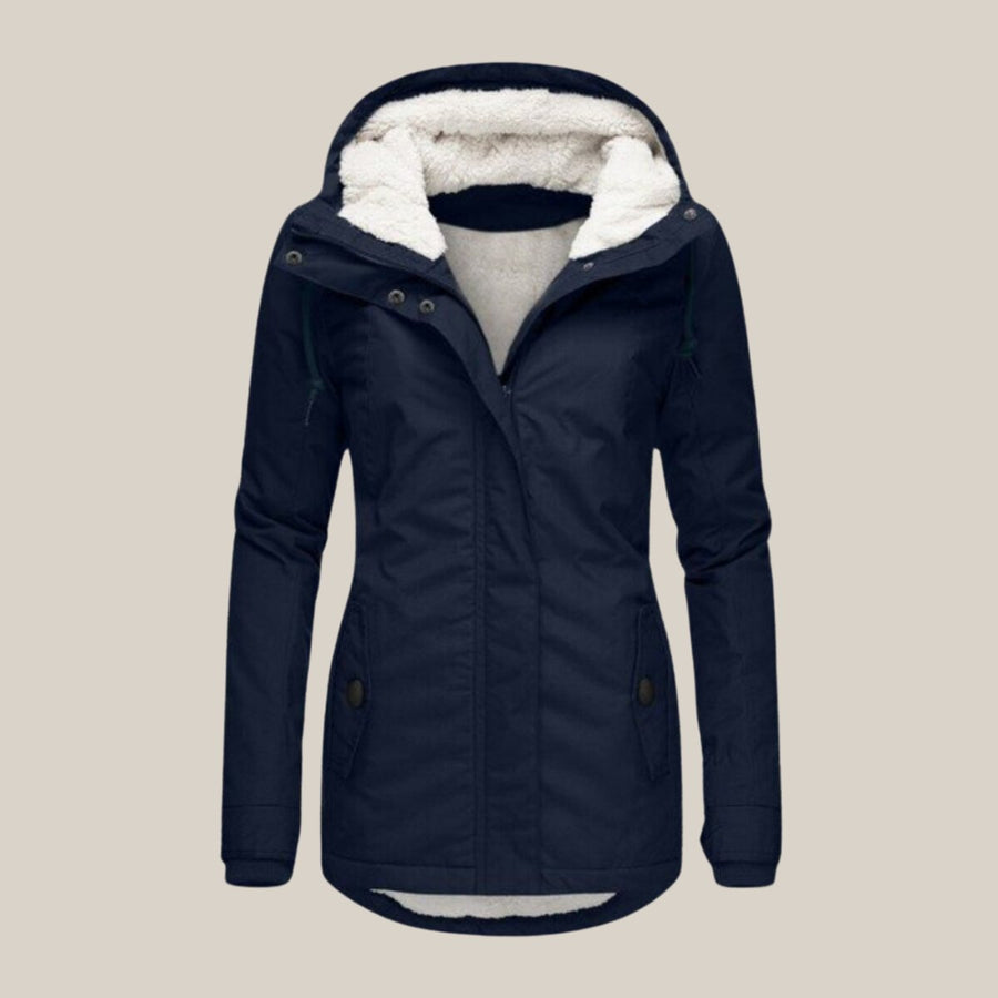 Women's Hooded Fleece Winter Jacket | Leonie in Blue - Juana Fashion