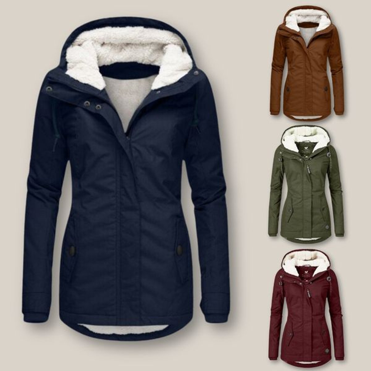 Women's Hooded Fleece Winter Jacket | Leonie in Gray - Juana Fashion