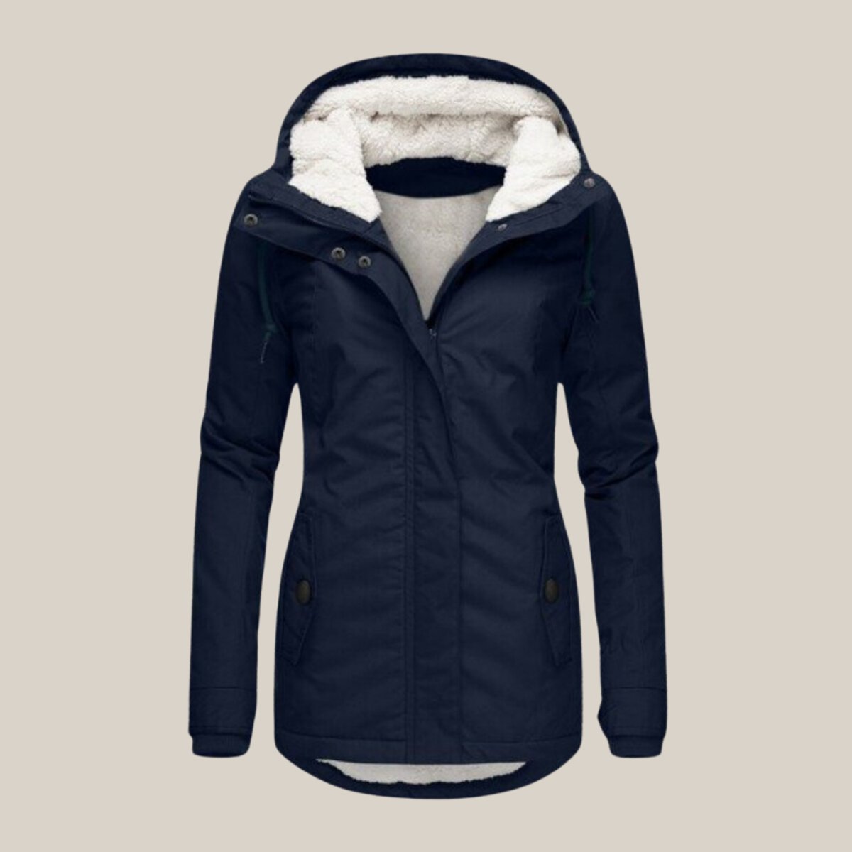 Women's Hooded Fleece Winter Jacket | Leonie in Blue - Juana Fashion