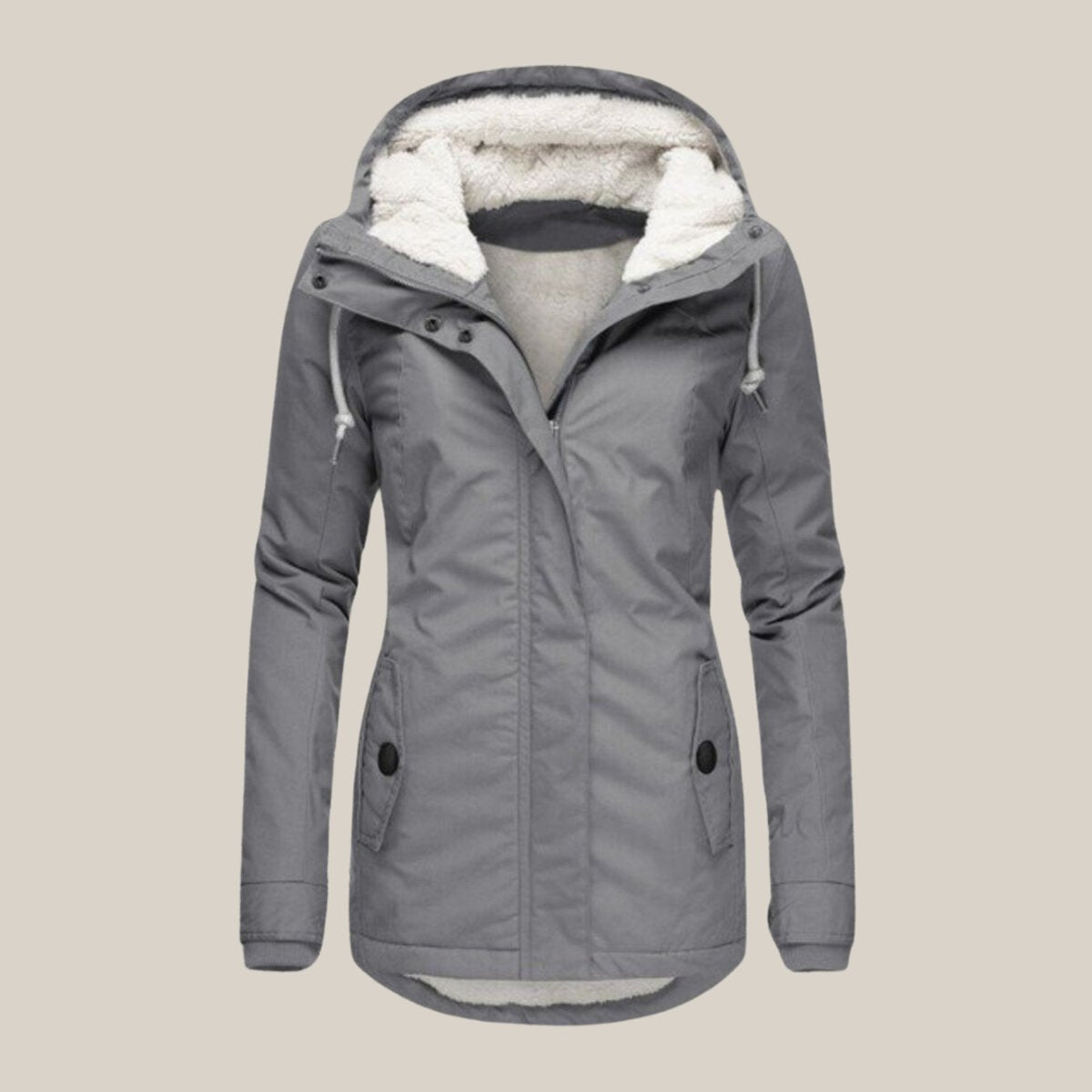 Women's Hooded Fleece Winter Jacket | Leonie in Gray - Juana Fashion