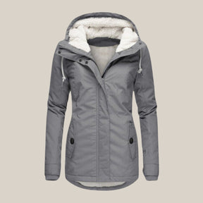 Women's Hooded Fleece Winter Jacket | Leonie in Gray - Juana Fashion
