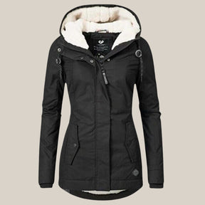 Women's Hooded Fleece Winter Jacket | Leonie in Blue - Juana Fashion