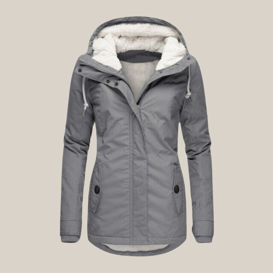 Women's Hooded Fleece Winter Jacket | Leonie in Blue - Juana Fashion