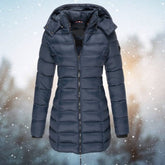 Women's Fitted Hooded Quilted Jacket | Emilia in Navy - Juana Fashion