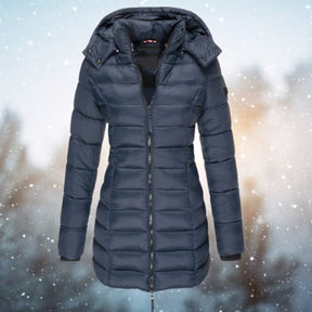 Women's Fitted Hooded Quilted Jacket | Emilia in Navy - Juana Fashion