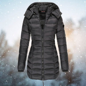 Women's Fitted Hooded Quilted Jacket | Emilia in Navy - Juana Fashion