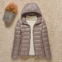 Women's Ultralight Hooded Quilted Jacket | Elisabeth in Taupe - Juana Fashion