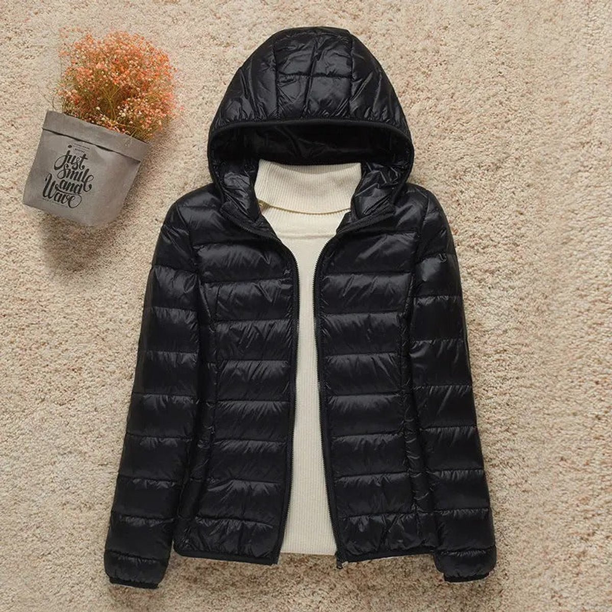 Women's Ultralight Hooded Quilted Jacket | Elisabeth in Taupe - Juana Fashion