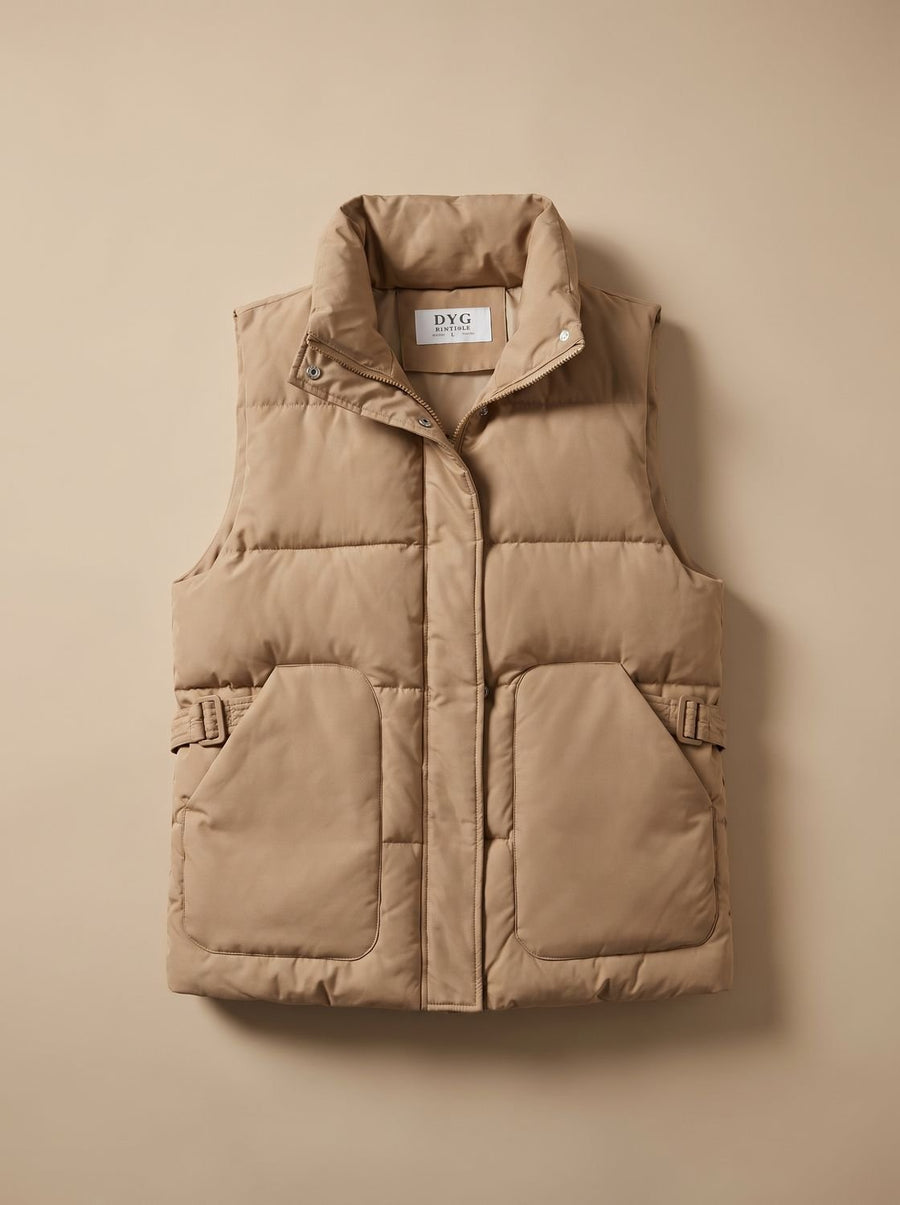 Women's Quilted Vest with Flap Pockets | Marlene in Khaki - Juana Fashion