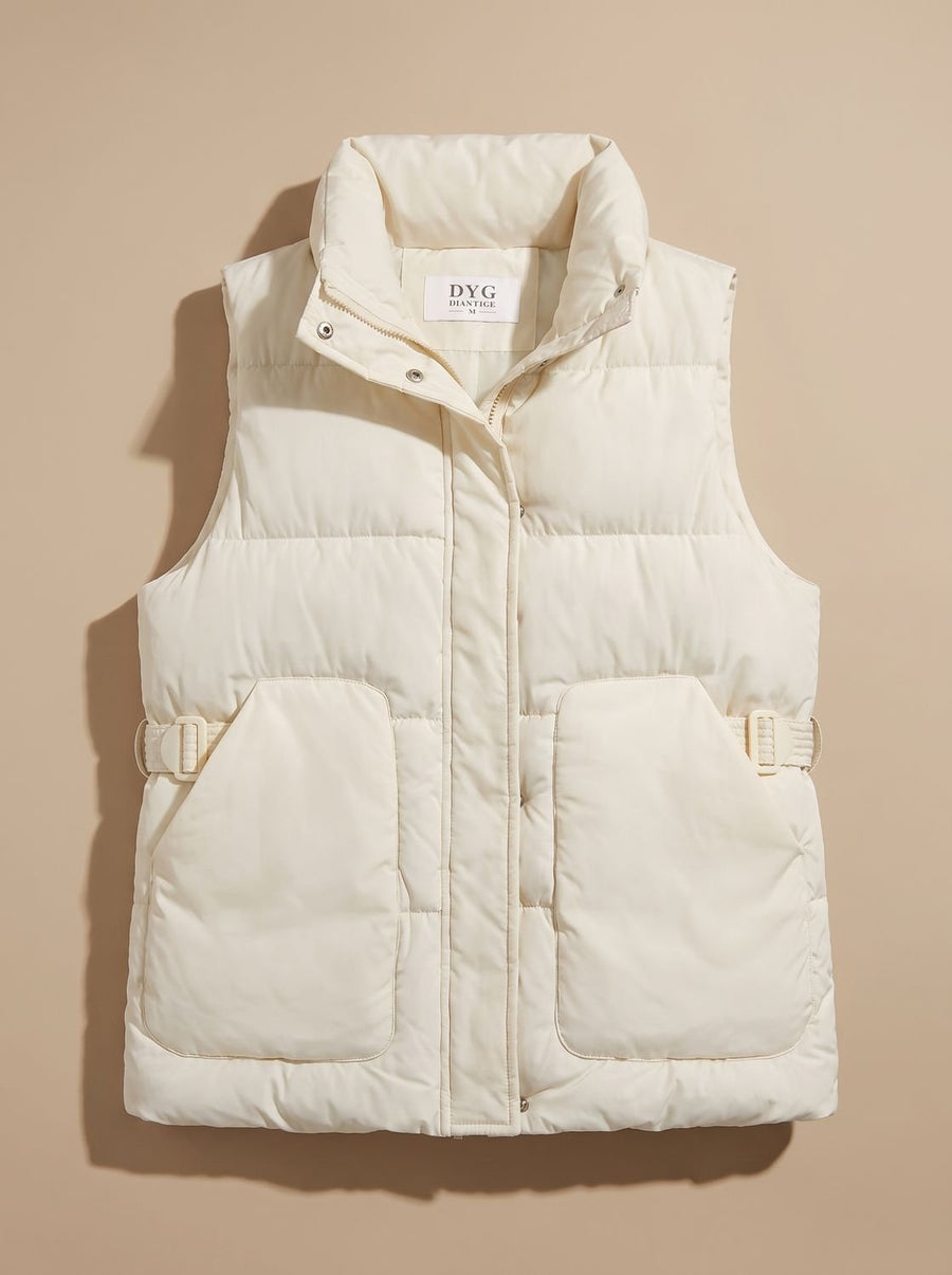 Women's Quilted Vest with Flap Pockets | Marlene in Off-White - Juana Fashion